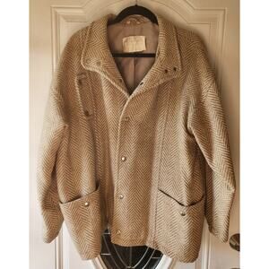 Alafoss of Iceland Vtg 100% Pure Virgin Wool Size Small Cream & Tan Herringbone